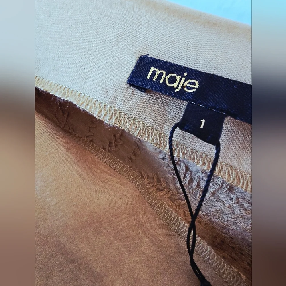 MAJE Lalmeto One Sleeve Tan BROWN Blouse Embroidered Cut Out Zipper Size 1 S - Picture 4 of 16